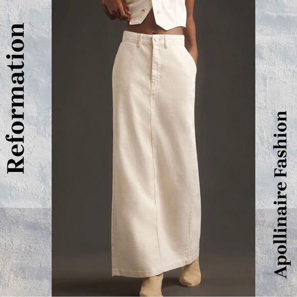 REFORMATION JEANS MYLES MAXI SKIRT IN CREME SIZE 26 NWT - Picture 4 of 7